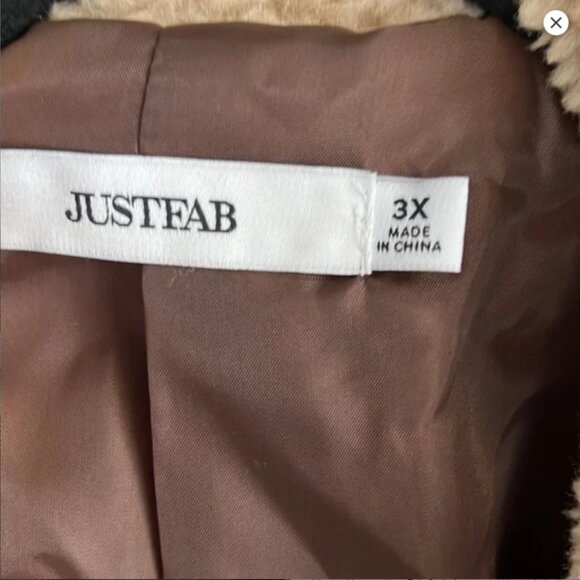 NWT JustFab 3X Drape Front Teddy Coat Sherpa Beige Camel Tan - Picture 6 of 9